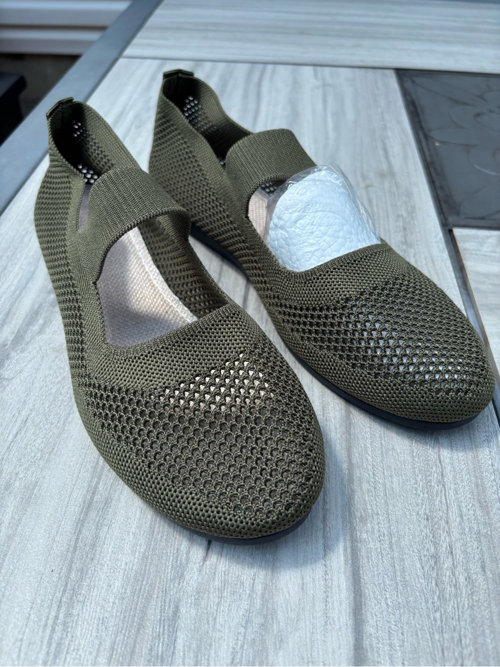 Olive Green Knit Slip-On Women's Flats
